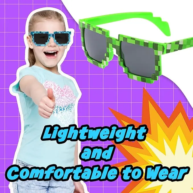 24 szt. upominków na przyjęcie w stylu pikseli: 12 par pikselowych okularów przeciwsłonecznych i 12 silikonowych bransoletek, dekoracje urodzinowe, artykuły imprezowe, prezent.