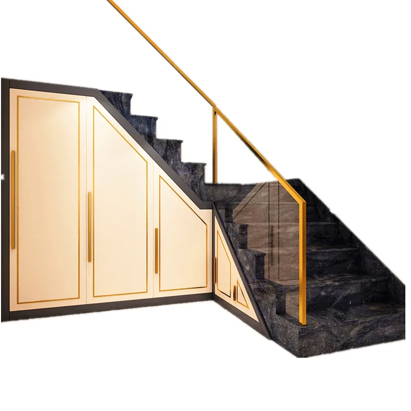 

Villa marble staircase custom light luxury pull-out cabinet high-end private custom Nordic wardrobe shoe cabinet oblique angle c