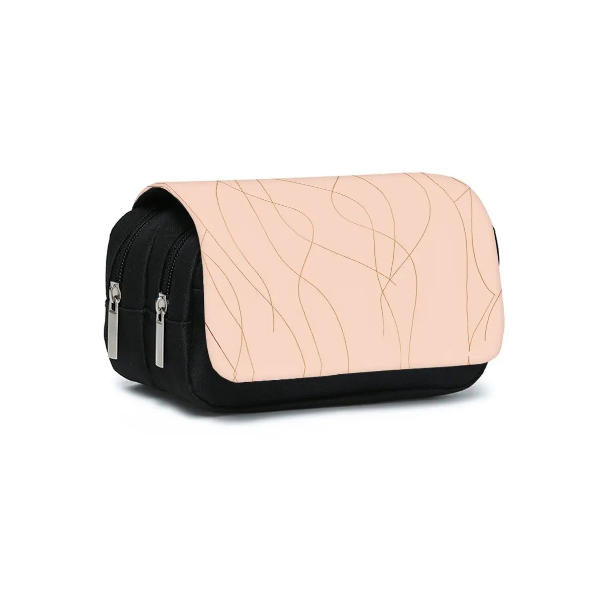 Rosa Goldlinien-Muster, doppelt umklappbares Stoff-Federmäppchen, bestes Geschenk für Jungen/Mädchen, 2D flaches Federmäppchen für Schule und Büro, für Kinder