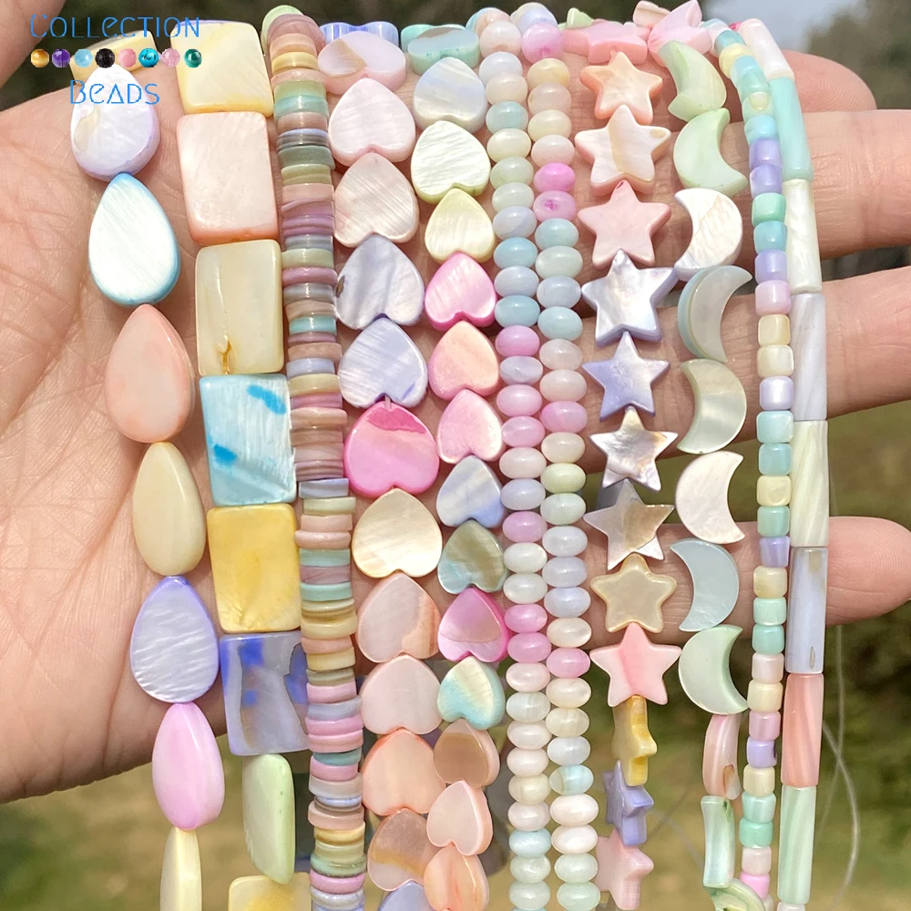 Natürliche Macaron Bunte Shell Perlen Liebe Herz Rohr Stern Mond Runde Spacer Perlen Für Schmuck Machen DIY Armband Handmade
