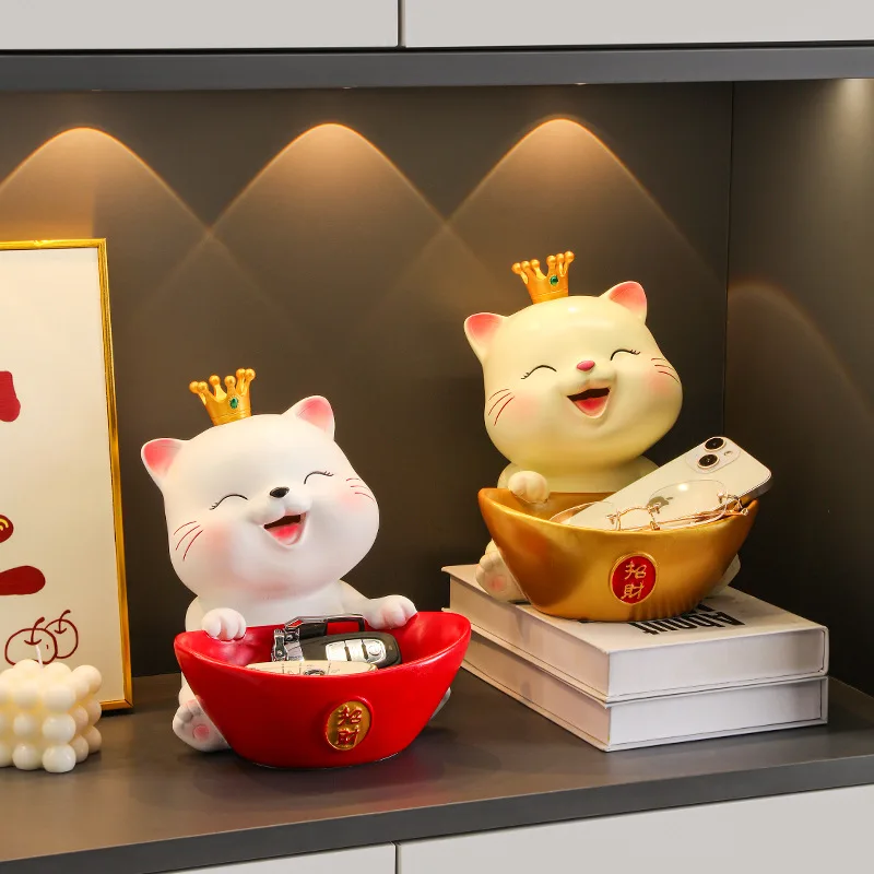 Zhaocai Cat Living Room Desktop Decoration Statue Office Decor Entry Storage Entrance TV Cabinet Front Desk Home Decor Sculpture