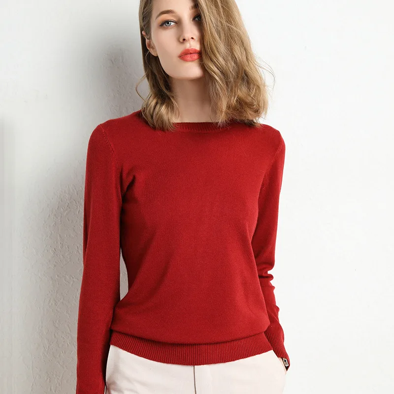 Autumn and Winter New Round Neck Sweater Women Long Sleeve Loose Pullover Korean Short Solid Color Knitted Bottoming Shirt.