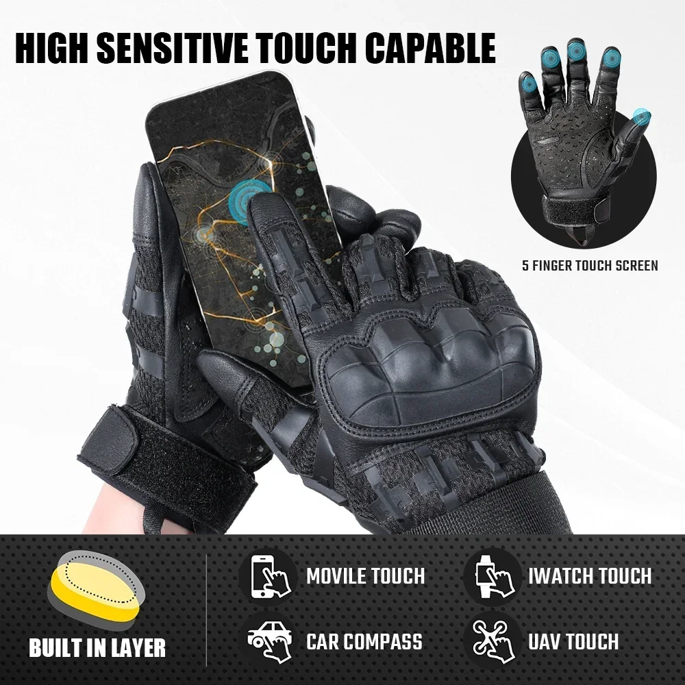 Outdoor Tactical Gloves Touch Screen PU Leather Sport Hunting Hiking Combat Airsoft Shooting Cycling Hard Shell Non-slip Mittens