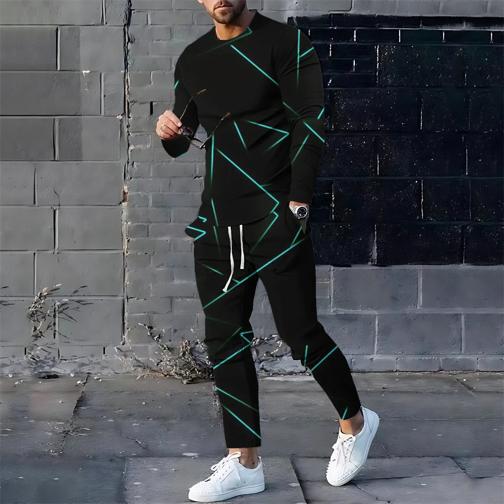 2024 Summer Tracksuit Men Long Sleeve T Shirt+Pant Suit Men Streetwear Vintage Oversize Sweatshirt Men\'s Clothing 2 Piece Sets