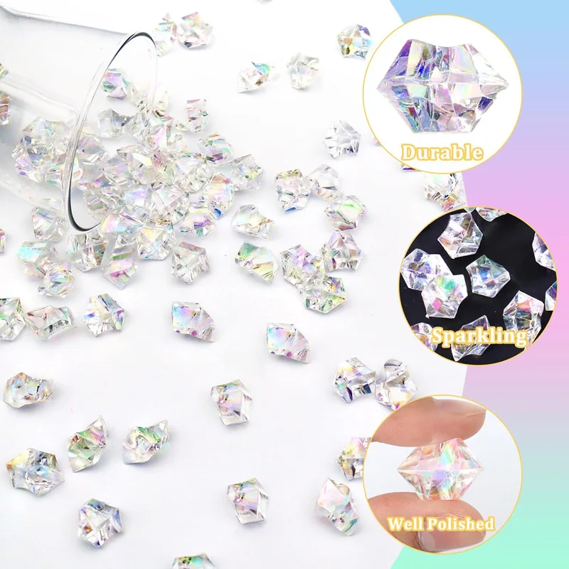 100 Stück 11x14mm Acryl-Eissteine Kristalle Strass-Steine Transparente Diamanten für Heimdekoration DIY-Basteleien Vase Party – Detail 5