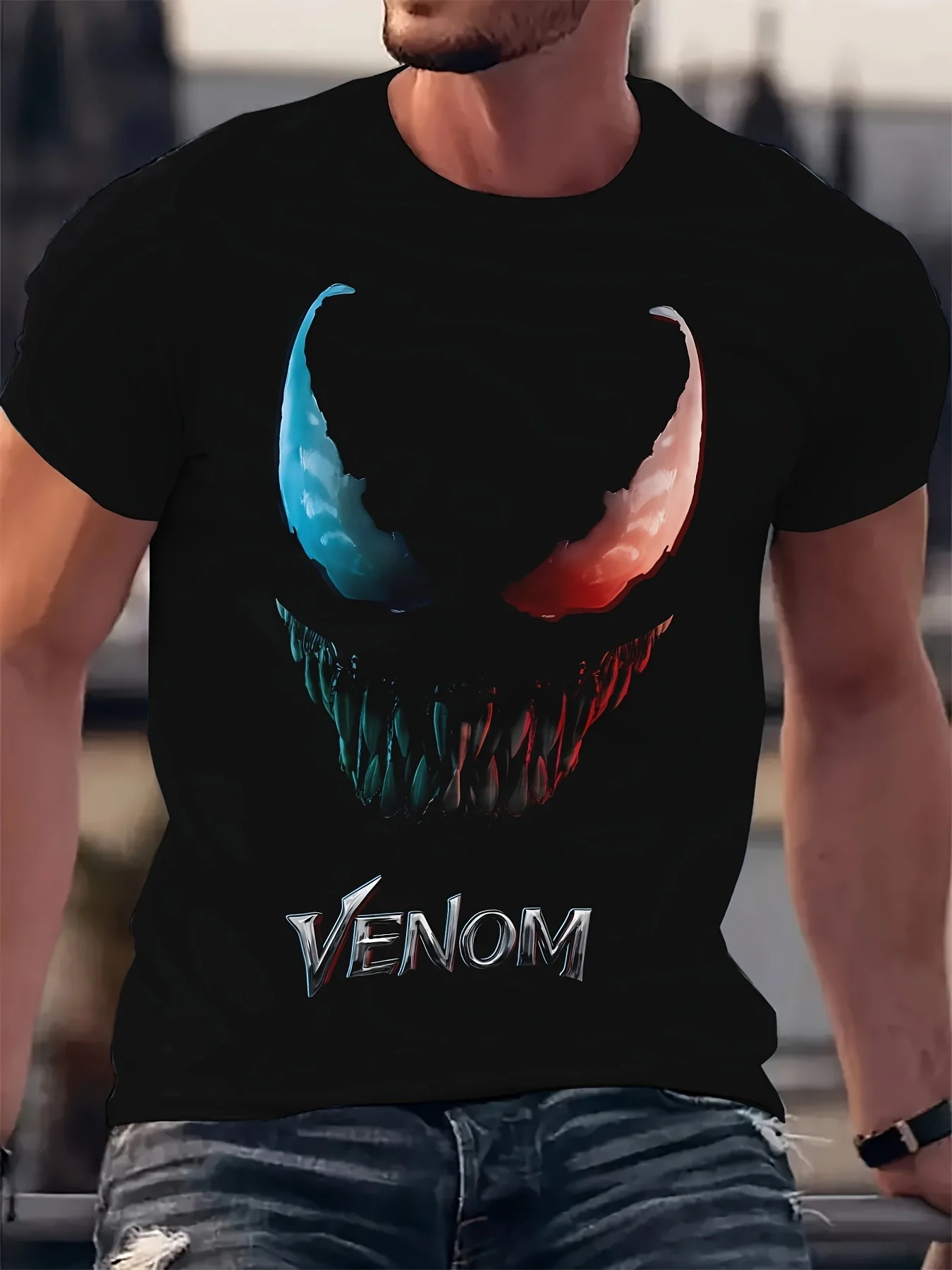 تي شيرت رجالي مرخص من Marvel Venom بتصميمات جرافيك بشعارات مضحكة ومطبوعات حروف خارقة أنيمي تي شيرت