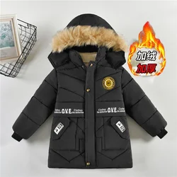 -30℃ Boys Plus Velvet Jackets Winter Padded Thick Warm Cotton Clothes Kids Parka Hooded Snowsuit Coats 4-8 Years