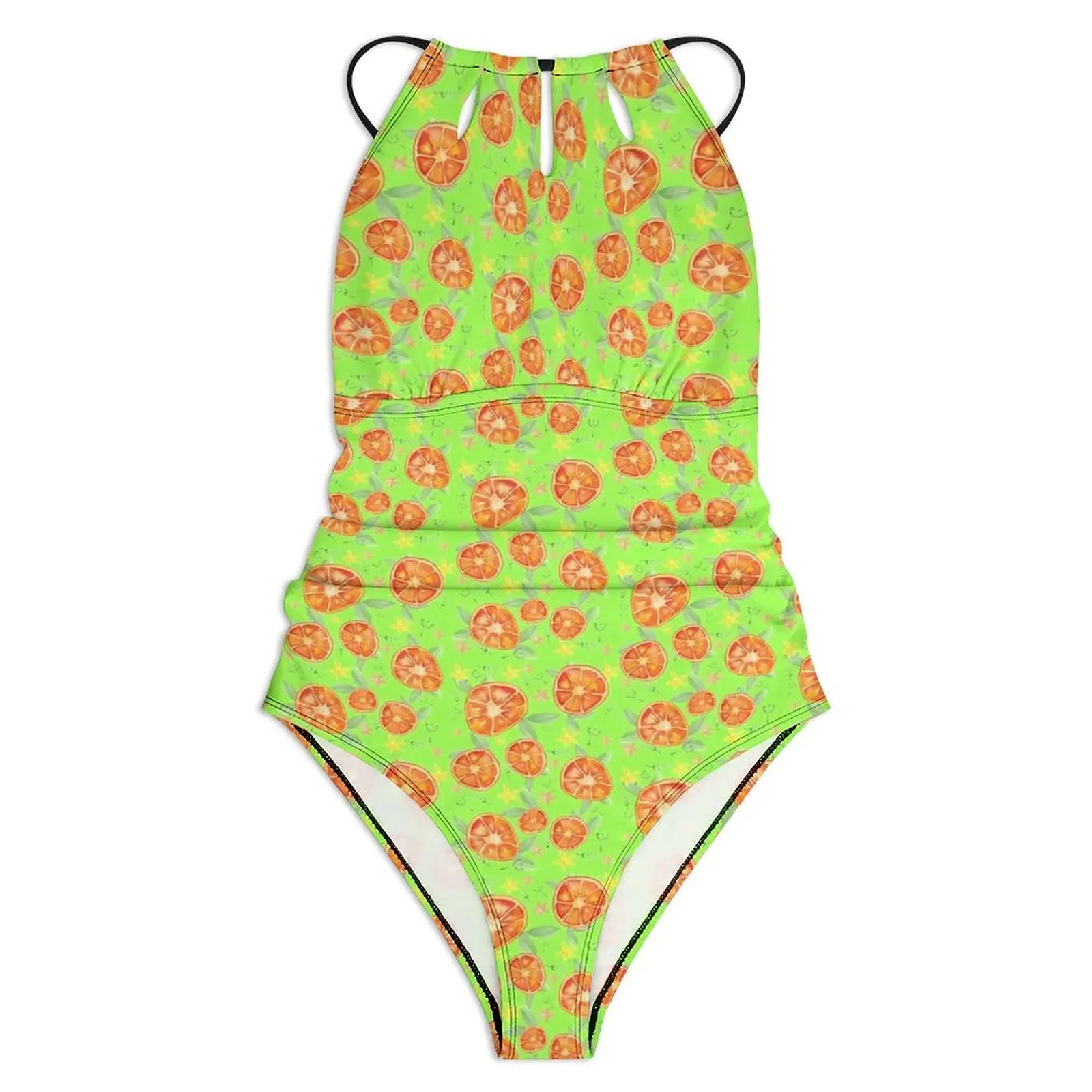 Orange Fruits Swimsuit Sexy Flowers One Piece Swimwear Push Up Swimsuits Stylish Beach Bathing Suit