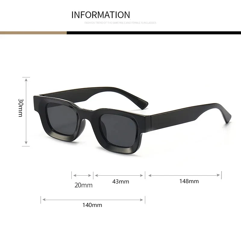 Kleine Sonnenbrille, rechteckig, dicker Rahmen, quadratische Sonnenbrille, Herren, Schwarz, Blau, Damen-Sonnenschutz, Uv400, Unisex – Detail 4