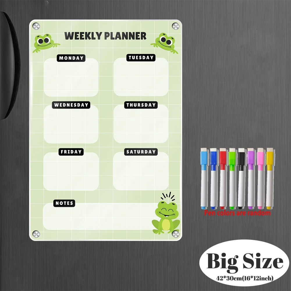Large A3 Magnetic Weekly Planner Board, 16x12 Inches, Reusable, Colorful, Includes 8 Random Markers, Ideal for Daily Scheduling