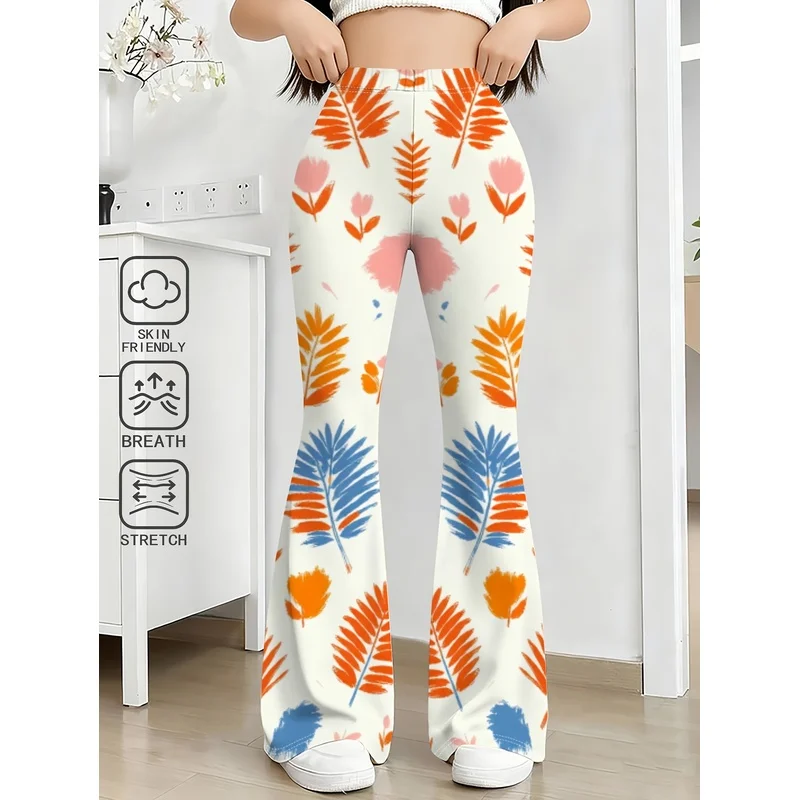 Girls All Over Print Flare Pants Stretchy Bell Bottom Leggings Elastic Waist Pants for Tween Teens Back to School Outfit