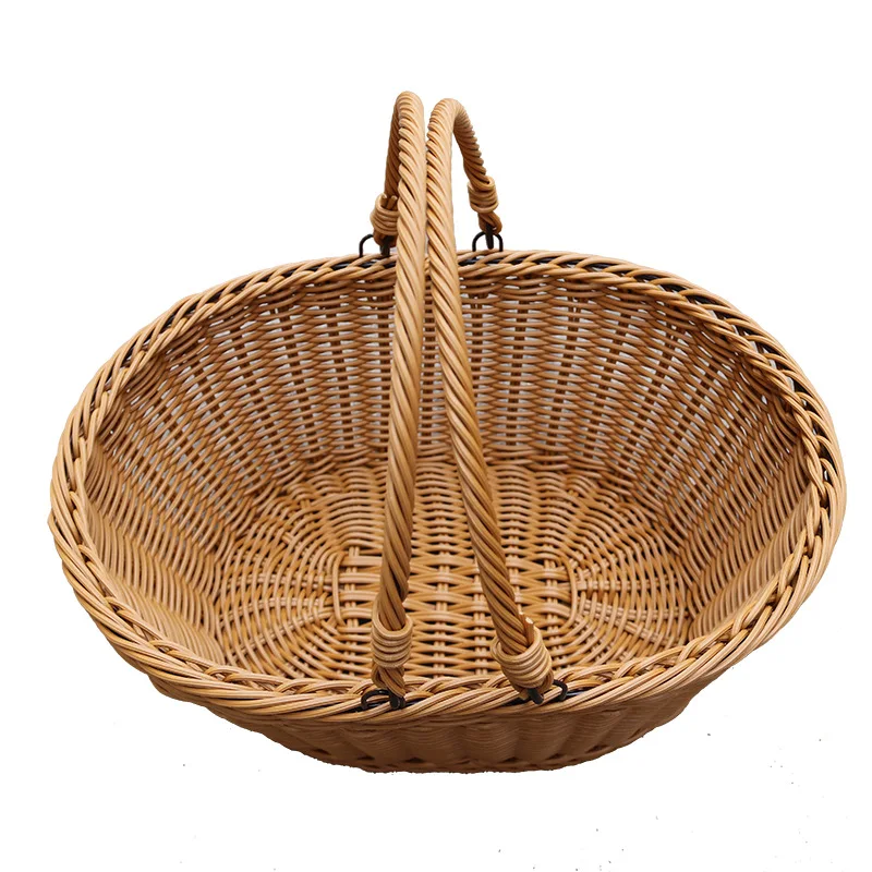 Imitation Picnic Iron Frame Reinforced Fruit and Vegetable Storage Shopping Rattan Woven Basket