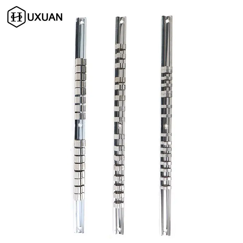 

Stainless Steel Socket Rack Holder 1/4 3/8 1/2 Inch With 16 Clips Rail Tool Organizer Storage For Home Industrial Garage