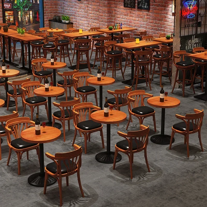 

l Wholesale Restaurant pure wood Table And Chair Bar & pub Coffee Table Industrial style solid wooden Design Bar Chair Table