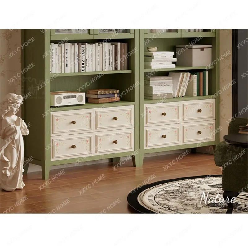 Vintage Style Niche Hand-Painted Combination Glass Door Bookshelf