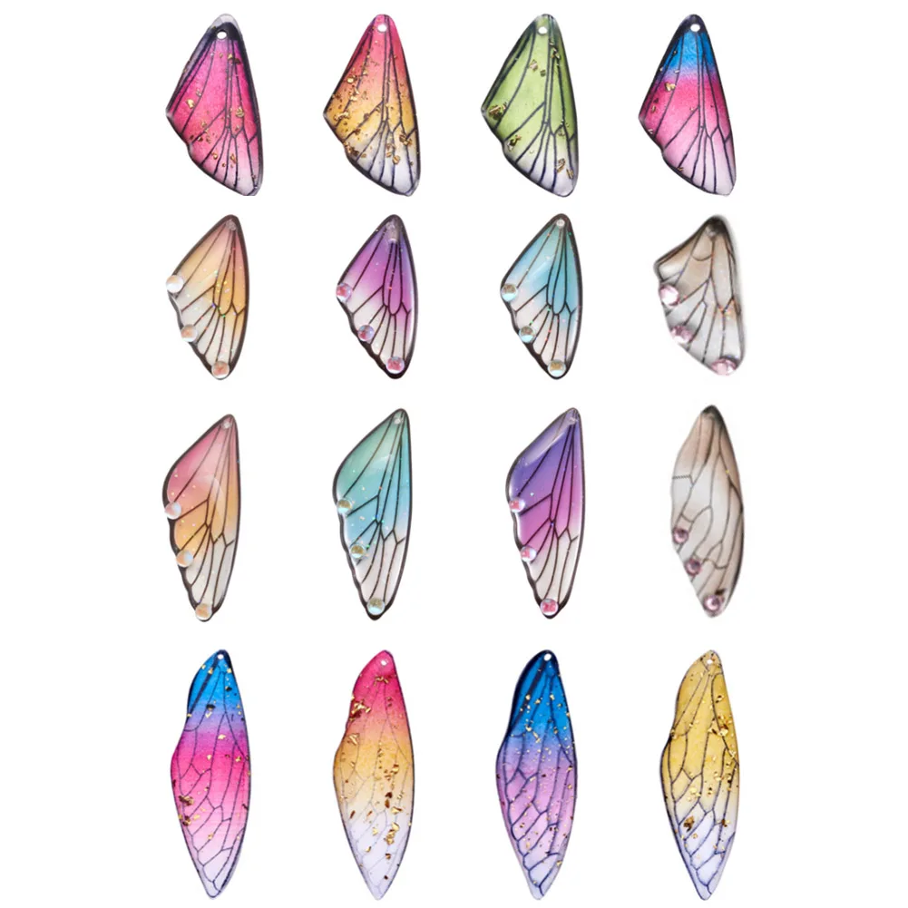 Gradient Color Butterfly Wing Resin Charm Insect Dragonfly Wing Transparent Pendant for Earring Necklace Jewelry Making Supplies