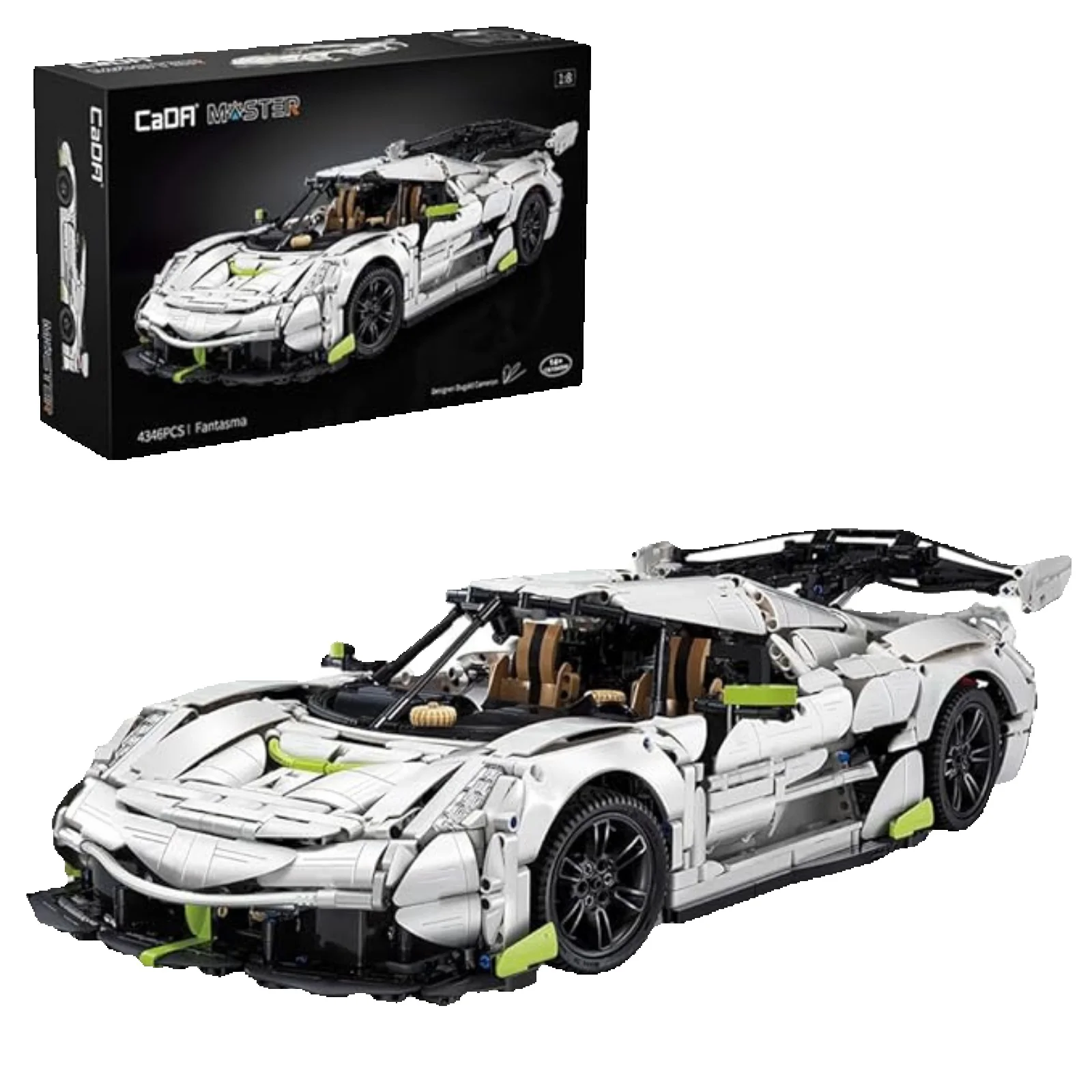 CaDA C61048 Fantasma Sportwagen Weiß 4346 Teile Statisches Technik-Bausteinset 1:8 Maßstab Modell mit 9-Gang-Getriebe & Originalverpackung Inklusive Fortgeschrittenes Bauspielzeug