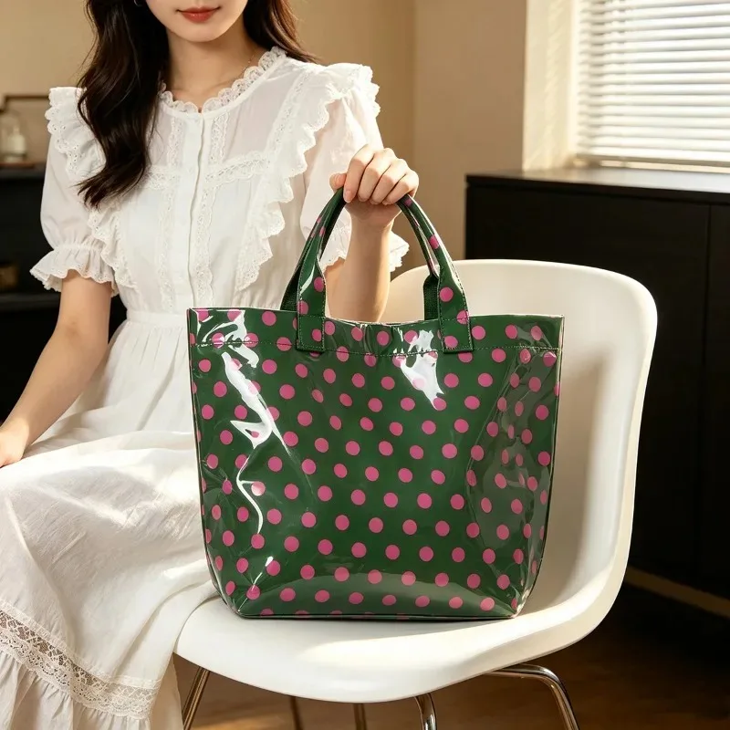 1pcs Polka Dot Color Block Tote Bag PVC Large Capacity Handbag Casual Shopping Shoulder Bag for Women