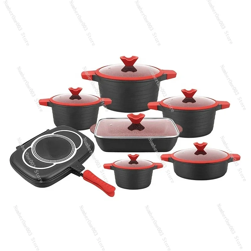 14 pcs Aluminium Die Casting Non stick Cookware Set Roasting Pans With Frying Pan