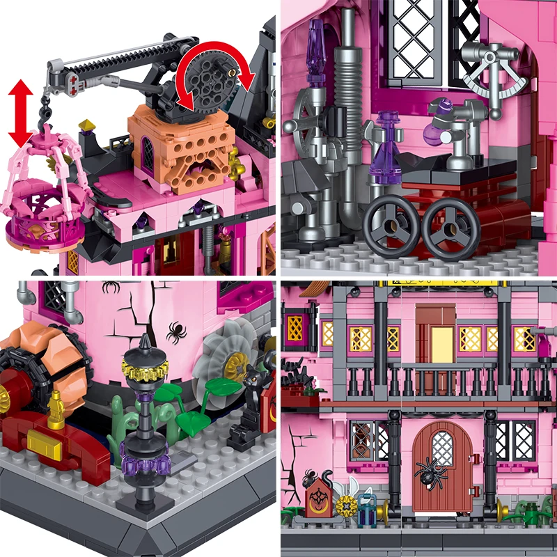 Halloween magia laboratório magia bruxa casa loja mini modelo bloco de construção cidade diy loja montagem tijolo brinquedos para crianças presente