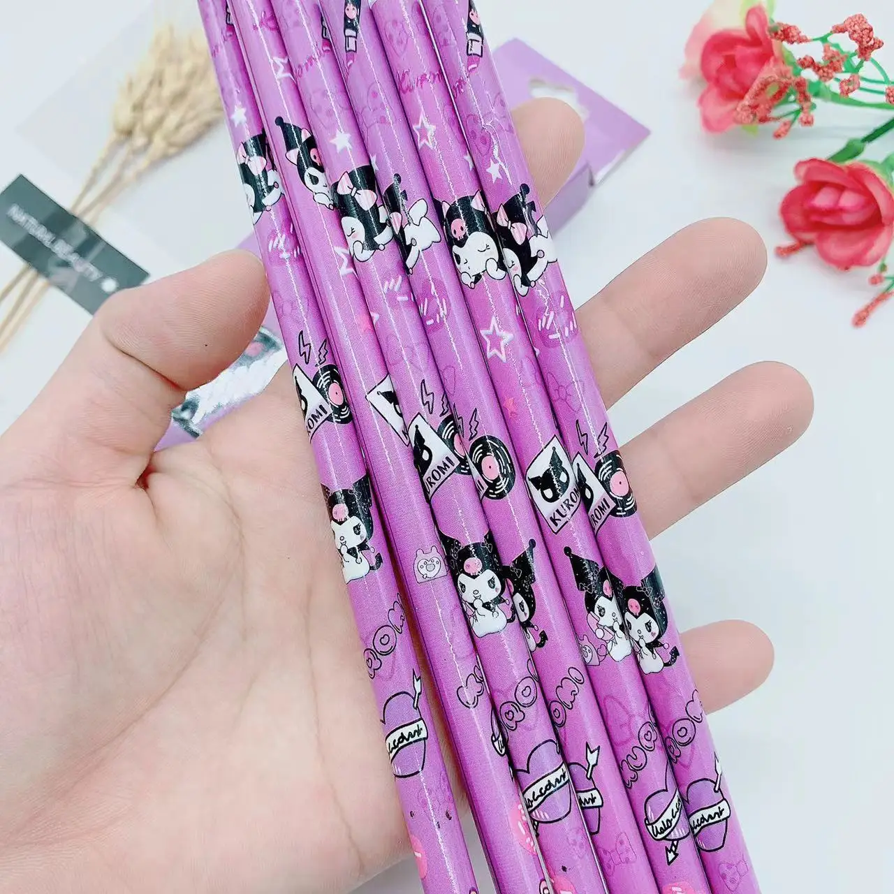 12Pcs/Box Sanrio Pencil Melody Kuromi Cinnamoroll HB Black Write Draw Pencils Primary Students Stationery School Children Gift image 6