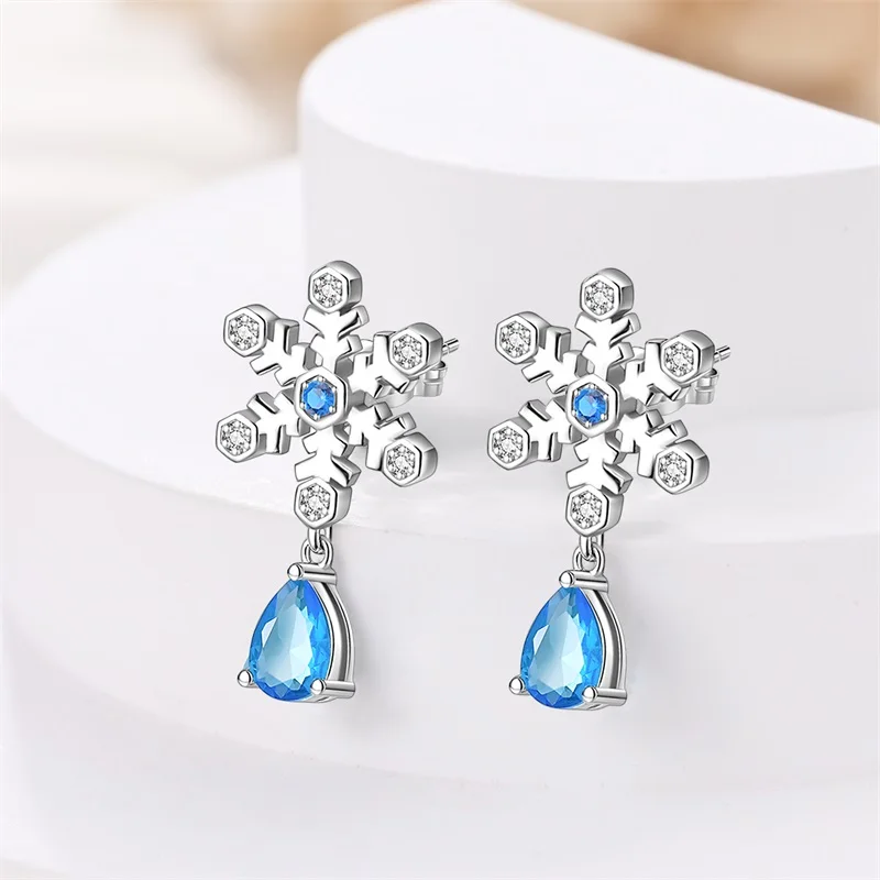 Winter New Earrings 925 Silver Shining Romantic Snowflake Stud Earrings For Women Engagement Birthday Proluxy Fine Jewelry Gift