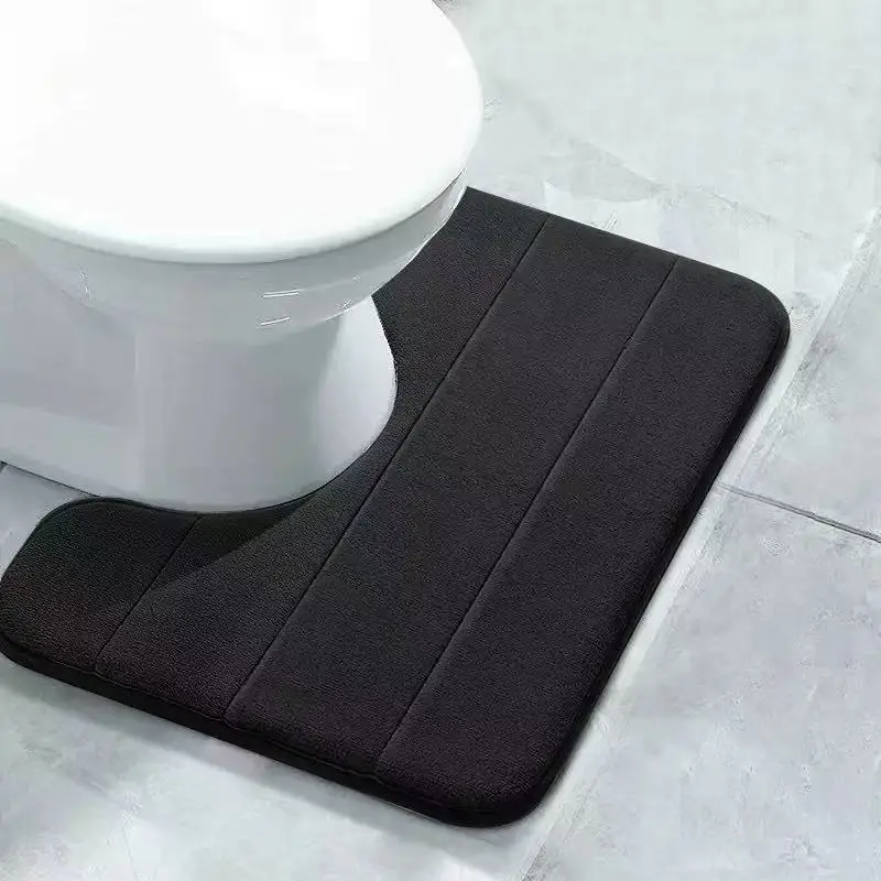 1PC pure color stripe bathroom toilet u-mat carpet, soft non-slip quick-dry bathroom mat, family bathroom bibulous shower carpet