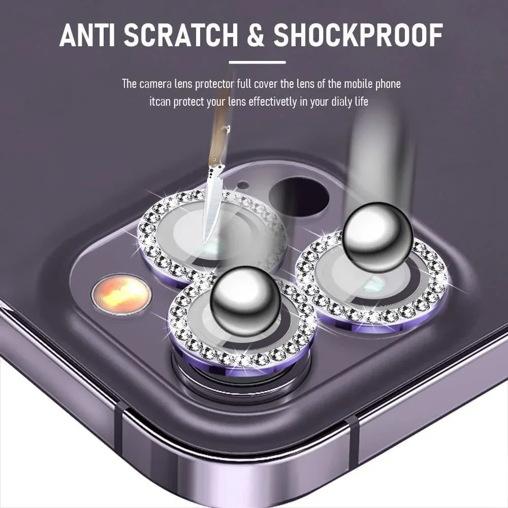 2-3Pcs Diamant Glitter Kamera Schutz Für IPhone 15 16 17 Pro Max Bling Metall Objektiv Ring Film für IPhone 15Pro IPhone15 Glas