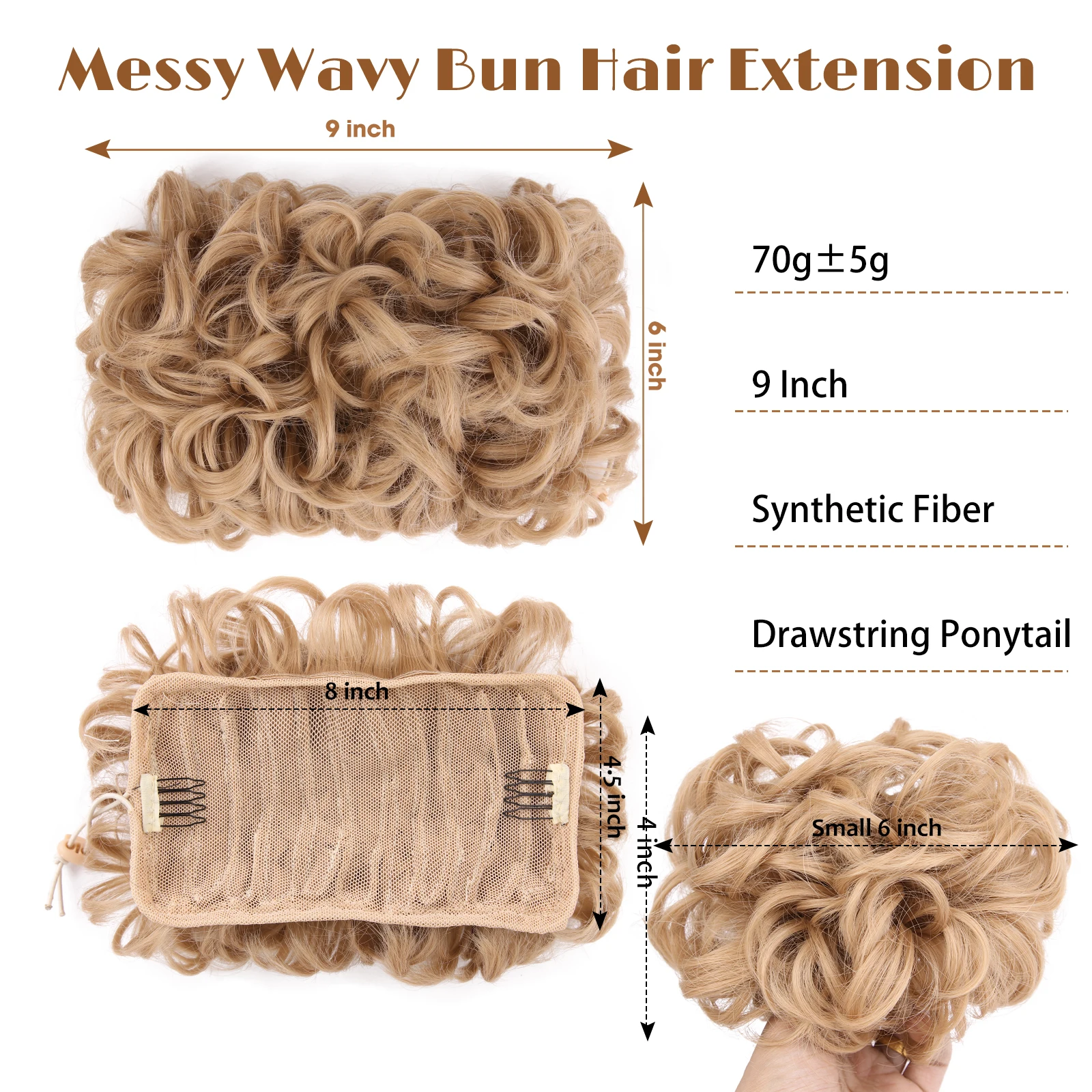 Messy Hair Bun Synthetic Hair Extension Curly Hair Bun Scrunchie Chignon With Elastic Band  Short Drawstring Ponytail Piece