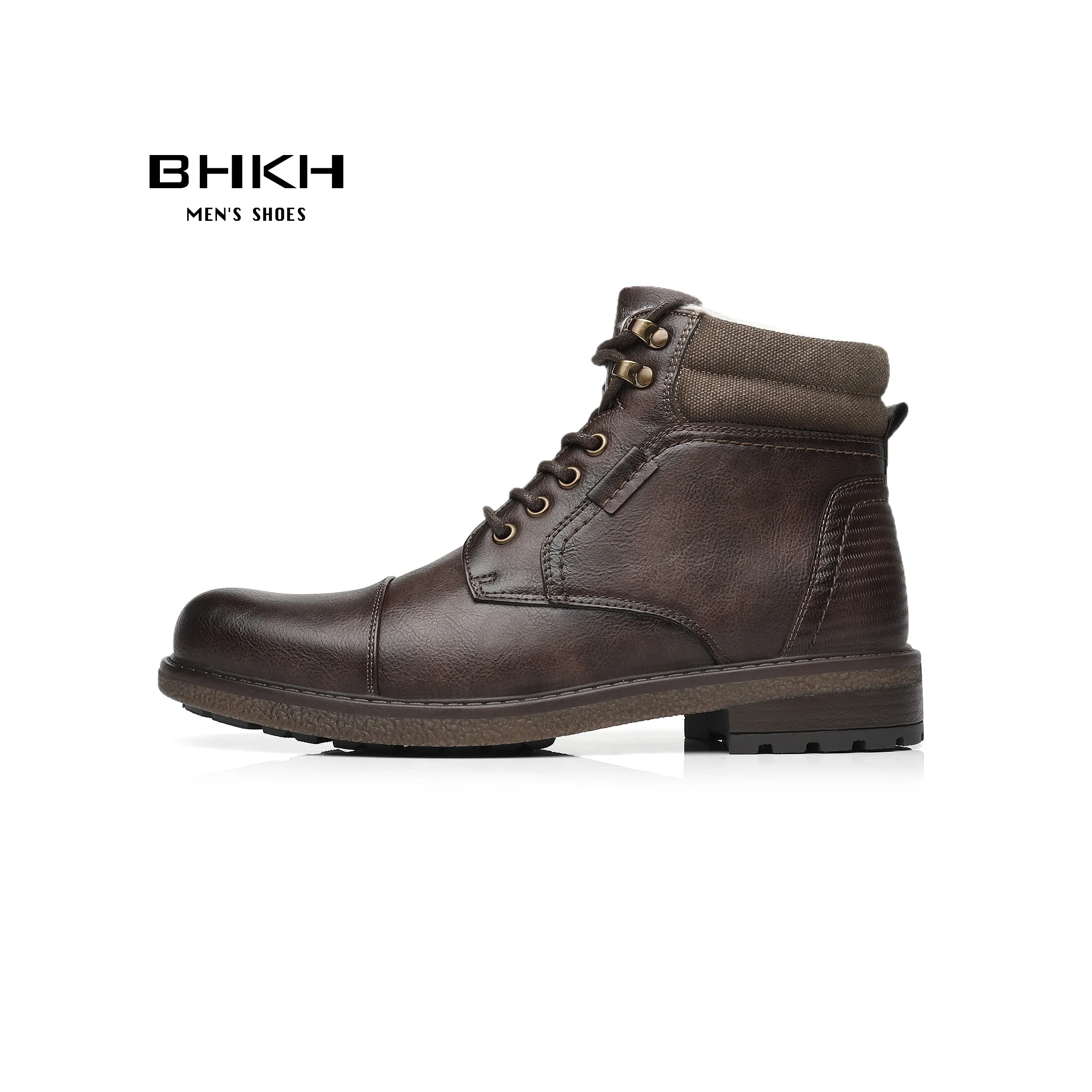 BHKH 2024 Winter Men Boots Fur Warm Ankle Boots Anti-Slip Snow Shoes Zip Lace-up Men Casual Boots Man Shoes