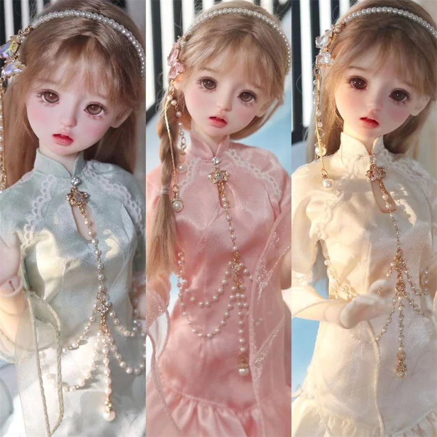 

BJD Doll Dress Sets Cheongsam Elegant Lace-up Girls Pearl Chain 1/4 Dress Doll Accessories (no doll)