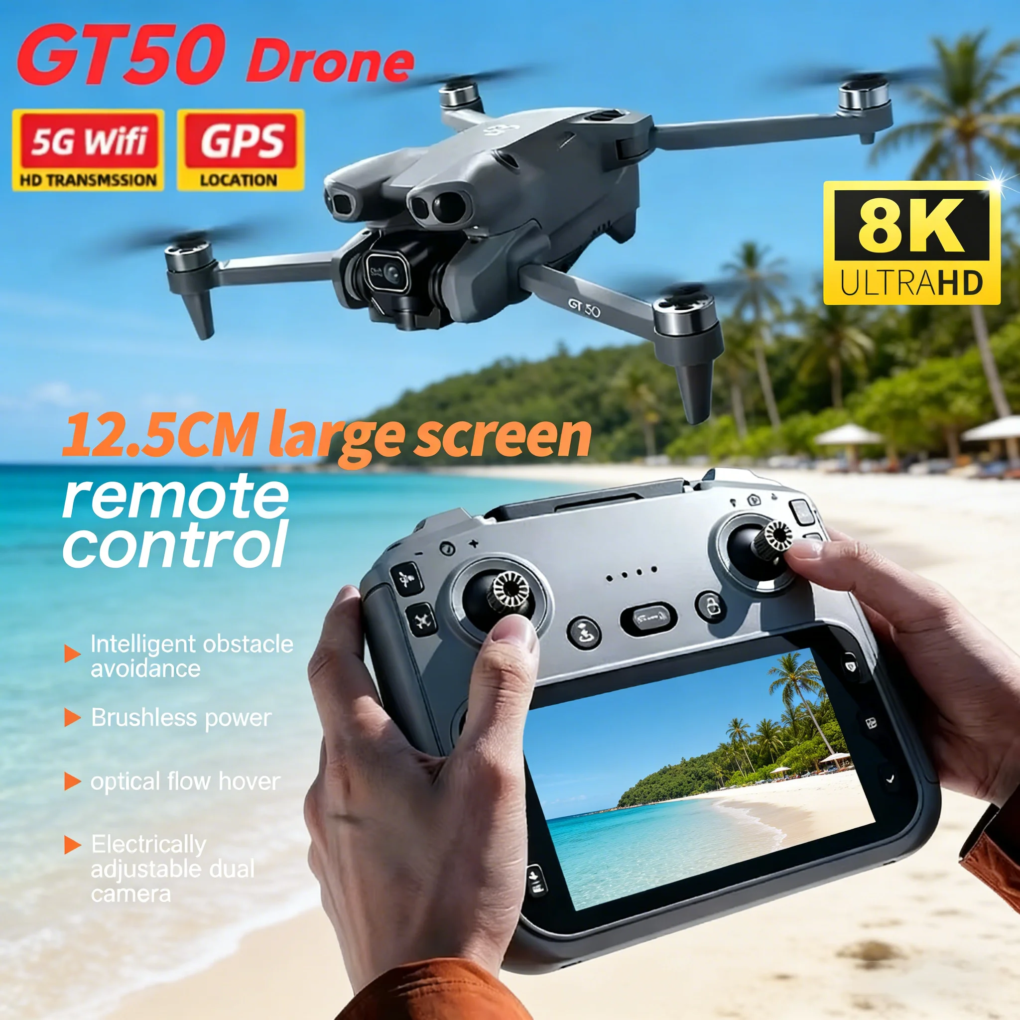 

НОВЫЙ Оригинальный дрон GT50 с двойной камерой 8K HD, Wi-Fi, GPS, 20 минут полета, квадрокоптер для аэрофотосъемки с дистанционным управлением, игрушка-дрон для мальчиков, подарок