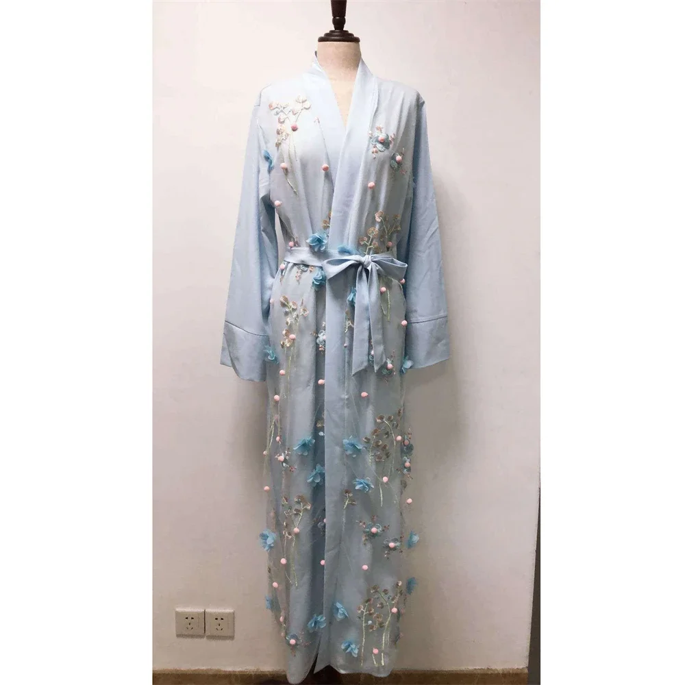 Mulheres muçulmanas 3d flor bordado abaya aberto quimono árabe robe vestido longo islâmico kaftan robe festa noite elegante vestido outono