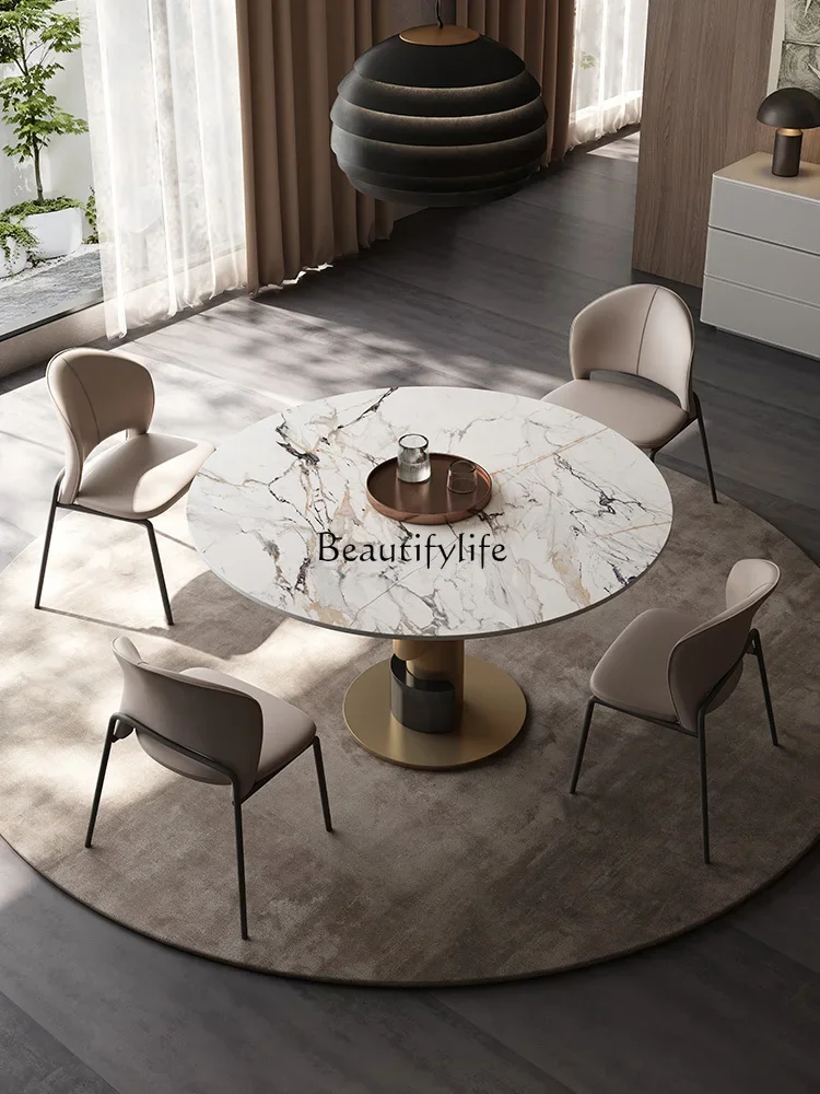 Italian rock slab dining table Small apartment round rock slab negotiation table