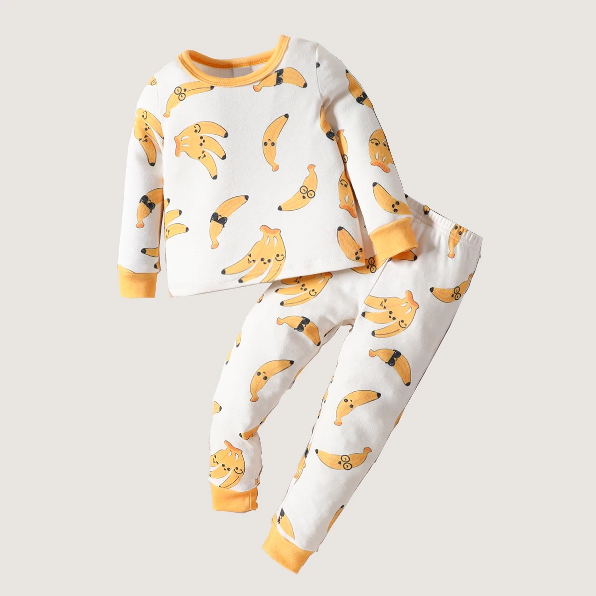 

Милые детские пижамы с принтом бананов, комплект из чистого хлопка с длинными рукавами и длинными брюками для мальчиков и девочек, домашняя одежда для малышей на весну и осень