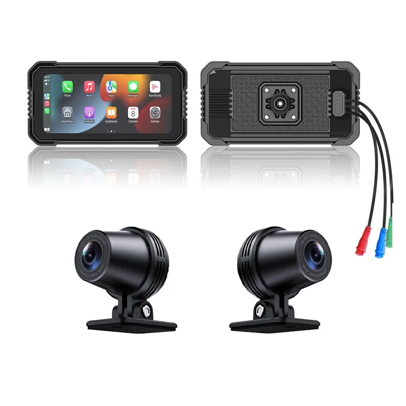 5 Inch Motorcycle DVR Dash Cam Front and Rear Dual Recording Tire Pressure Monitoring Waterproof Touch Screen GPS Loop Recording