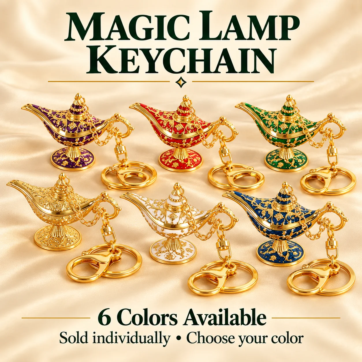 Arabian Wishing Lamp Keychain Zinc Alloy Pendant with Chain-Linked Lid, Ornate Key Ring Bag Accessory Gift