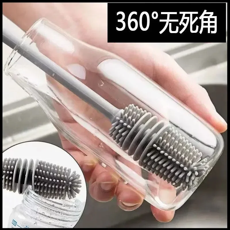 Brosse à récurer les verres en silicone, nettoyeur de verre, outil de livres de cuisine, clic à long manche, bouteille de verre à vin