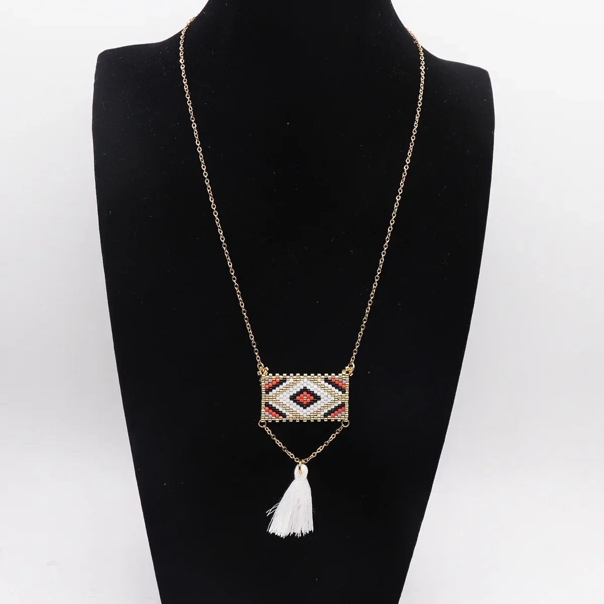 Beaded necklace Pattern Geometry Pendant Female Bohemia Adjustable Hand weaving Tidal current Simplicity Rice bead necklace