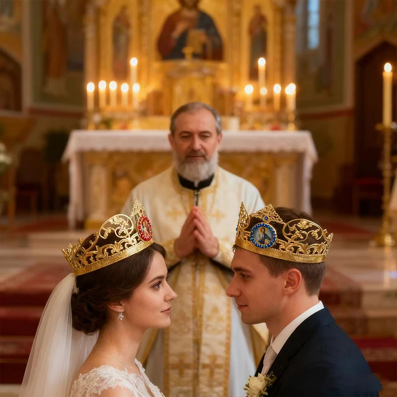 Neue orthodoxe Kirchenkrone, Jesus- und Maria-Ikone, Heilige Familie Krone, religiöses Ritual, orthodoxe Kirche, heilige Hochzeit, Ehepaar-Kronen-Set – Detail 8