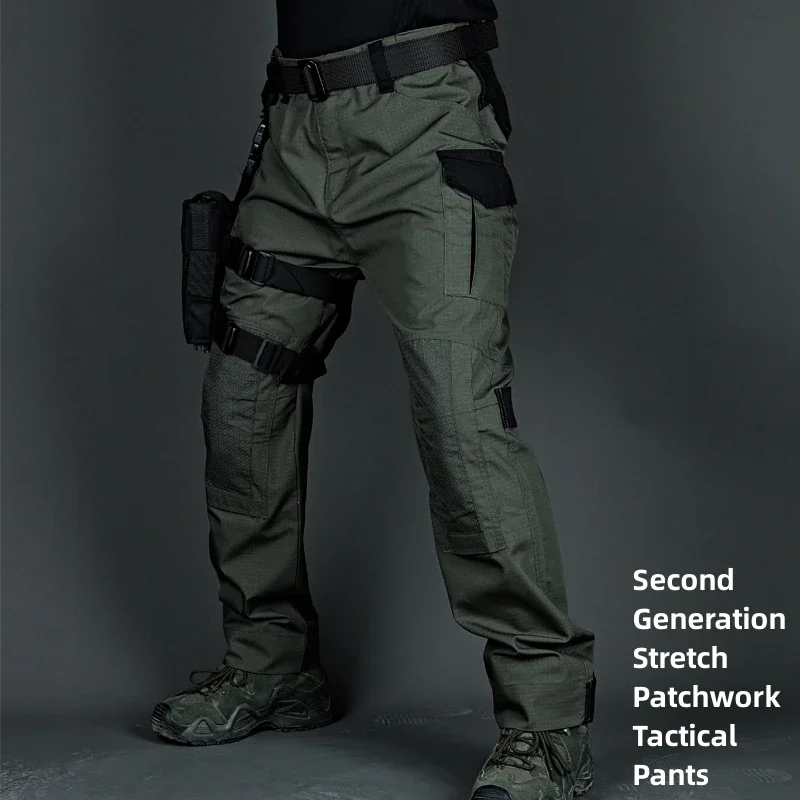 Stretch Patchwork  Pants Men Outdoor Climbing Hiking Overalls Special Forces  Fans Trousers Training Fishing