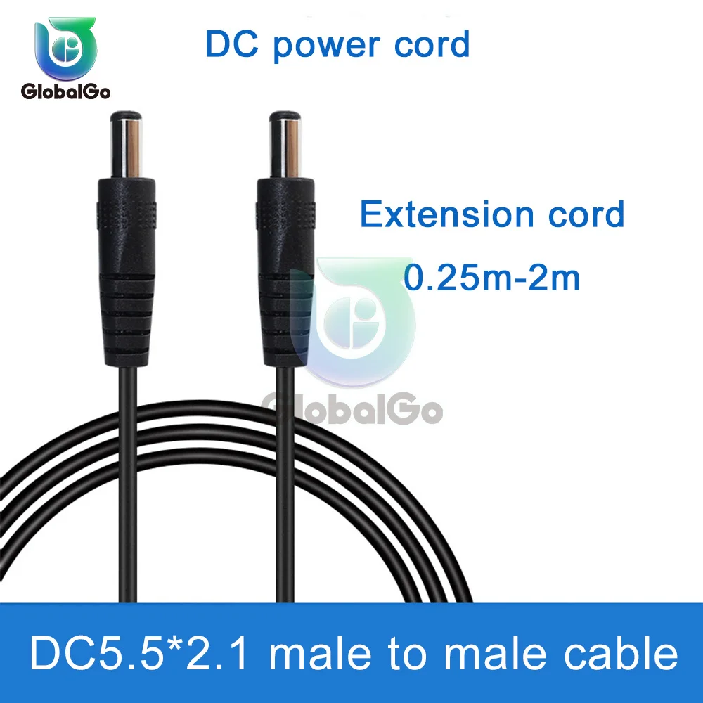 

22 AWG Male To Male Power DC5.5*2.1 Cord Cable 2464 Double Male Power Cord PVC Wire Black 0.25m 0.5m 1m 2m