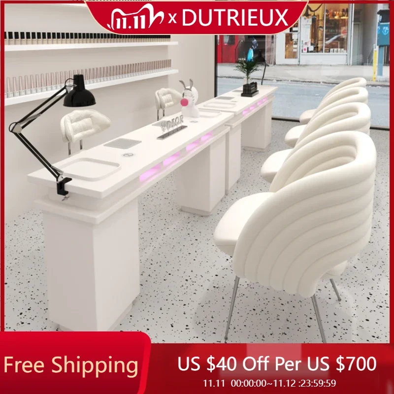 

White European Nail Desk Chair Set Professionals Manicure Nail Table Nordic Aesthetic Tavolo Per Unghie Salon Furniture
