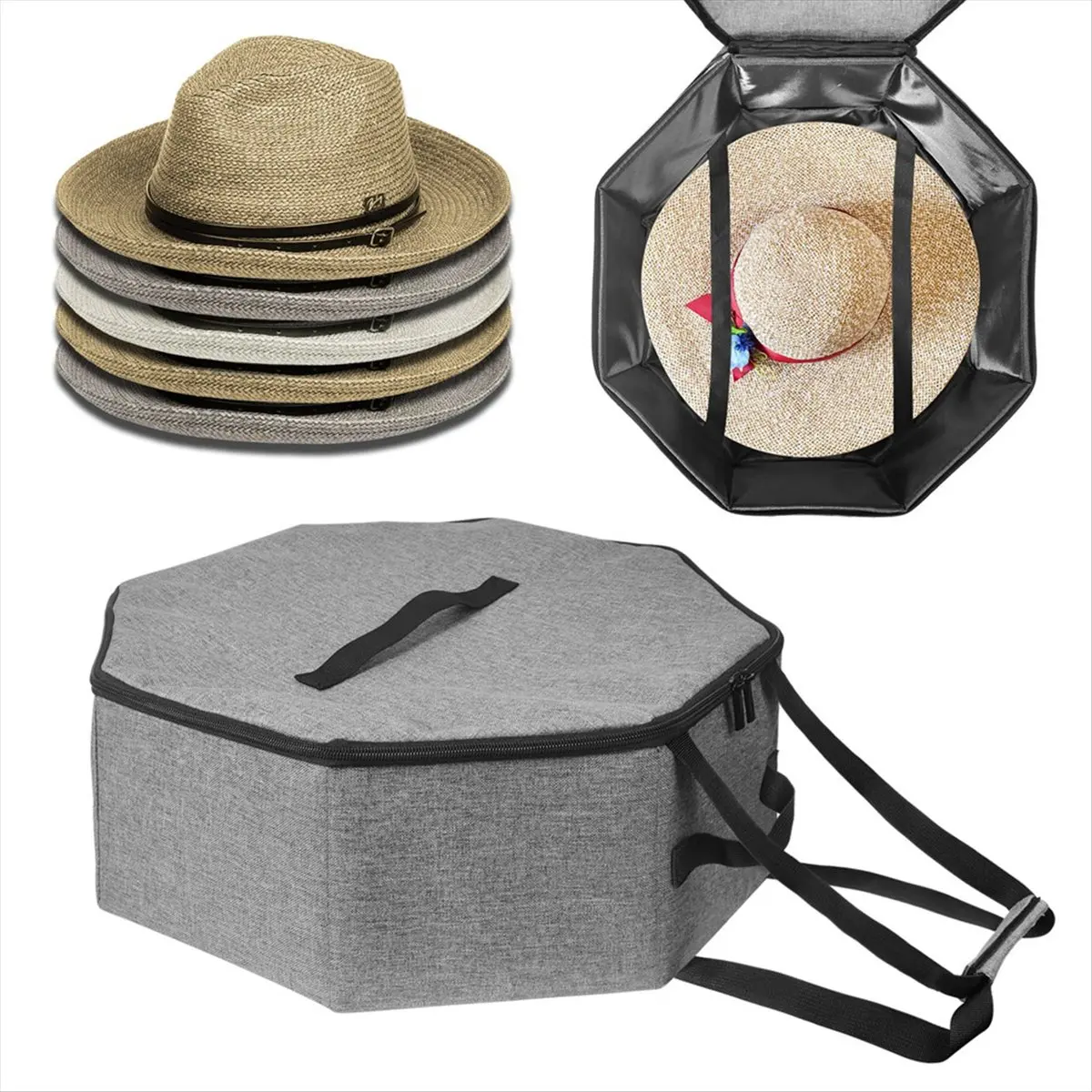 Hat Organizer Bag Hat Organizer Case for Bucket Hats Cowboy Hats Fedoras Black-DT30