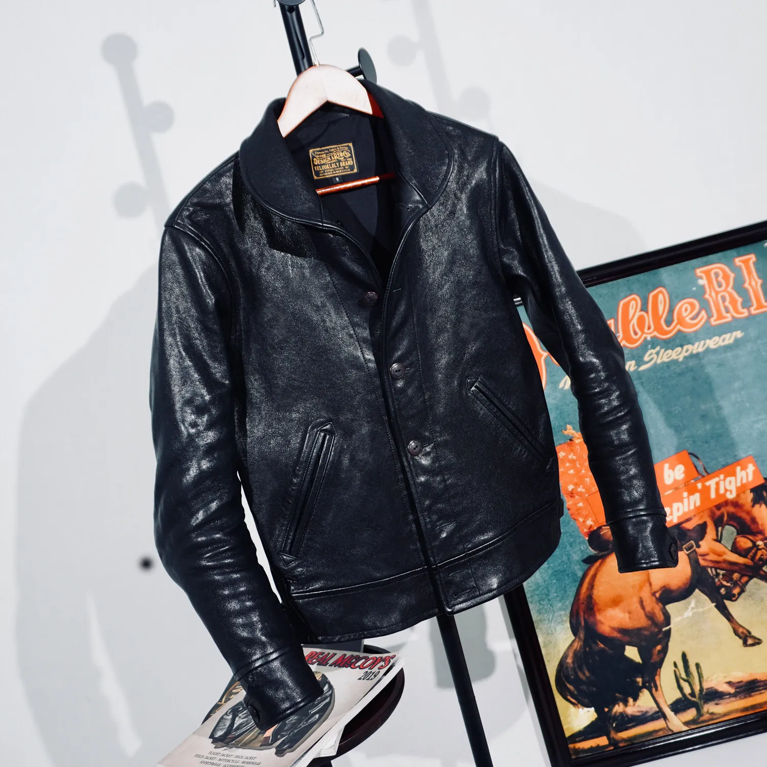 Tailor Brando Heavy Wash Vegetable Tanned Lambskin Men's Highland Barley Collar Vintage Genuine Leather Jacket