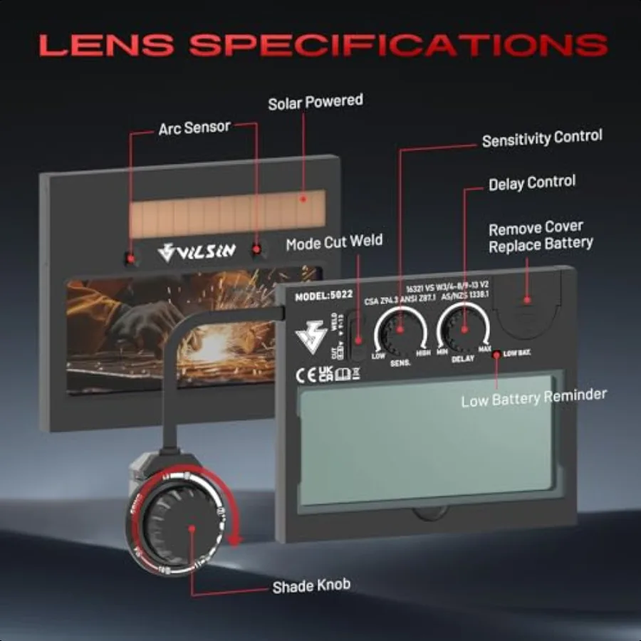 VILSIN True Color Auto Darkening Welding Helmet With Flames Welding Mask Large View Wide View Welding Hood With 2 Arc SensorWid