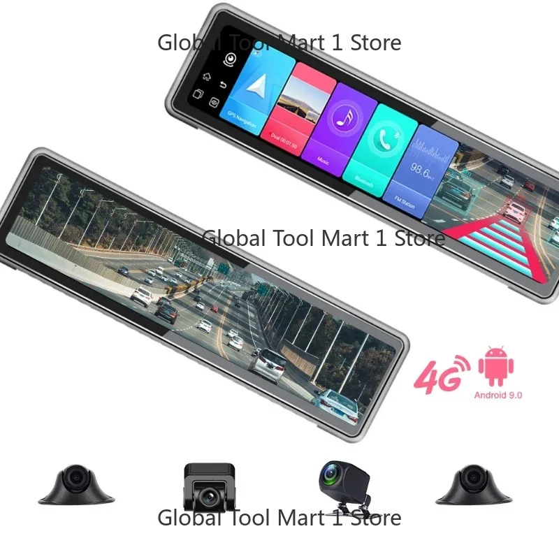 2+32G Andr-oid 9.0 Rear View Mirror Car DV-R 4G GPS Wire-less Blueto-oth Night V-ision Video Recor-der