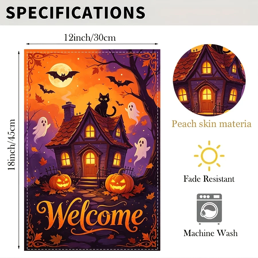 2D Flat - 2D Flat - 1pc 2D Printing Halloween Autumn Garden Flag 12 X 18In Pumpkin Castle Black Cat Garden Flag Peach Skin Double-Sided Autumn Welcome Flag Courtyard Porch Home Decoration Pumpkin Garden Flag Outdoor Decoration Popular Latest