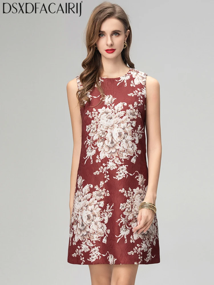 DSXDFACAIRIJ فستان نسائي قصير بدون أكمام برقبة دائرية وطباعة عتيقة فساتين أزياء الخريف #2