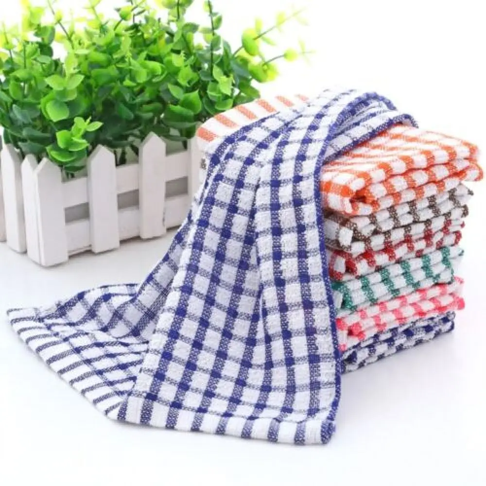 

6PCS Cotton Jacquard Plaid Towel Kitchen Tea Towels Absorbent Lint Free Catering Restaurant Cloth Dish Towels